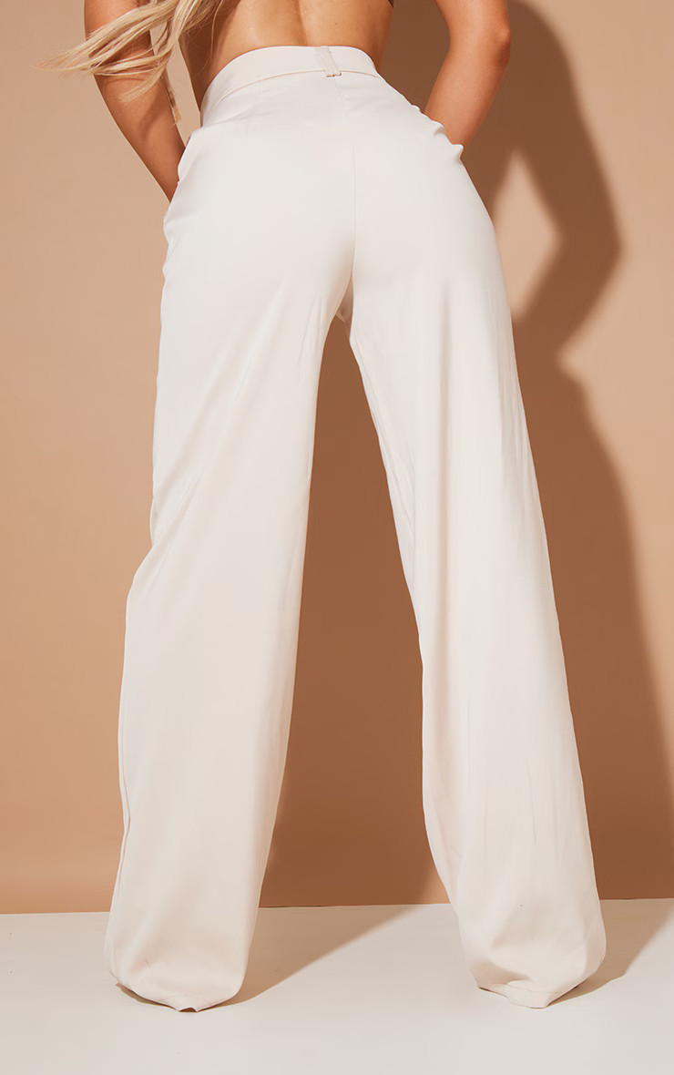 Stone High Waist Woven Straight Leg Trousers | PrettyLittleThing UK