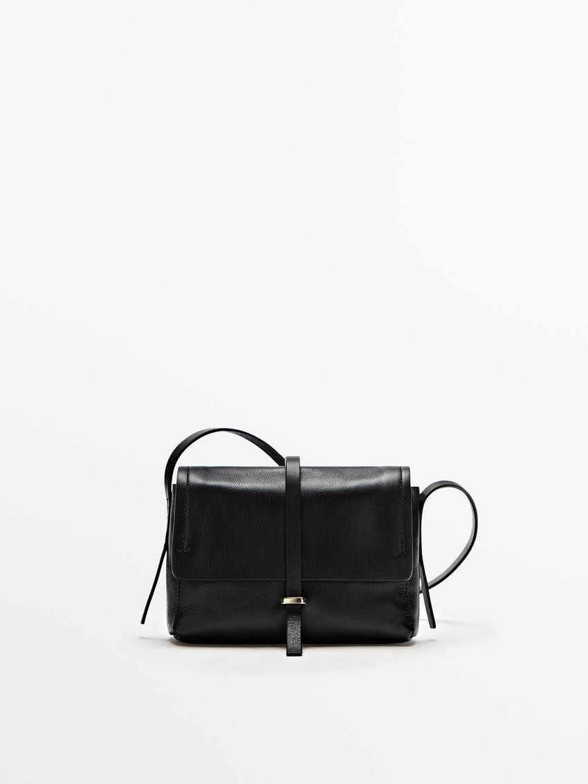 Leather bag with flap and gold detail | Massimo Dutti US