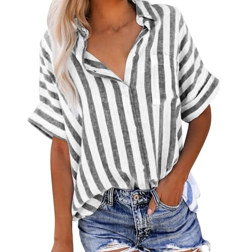 Button Down Shirts for Women Business Casual Outfits for Women Striped Shirt Women Shirts for Women Striped Button Down Shirt Women Deals of The Day Clearance Today Deals Prime Black | Amazon (US)
