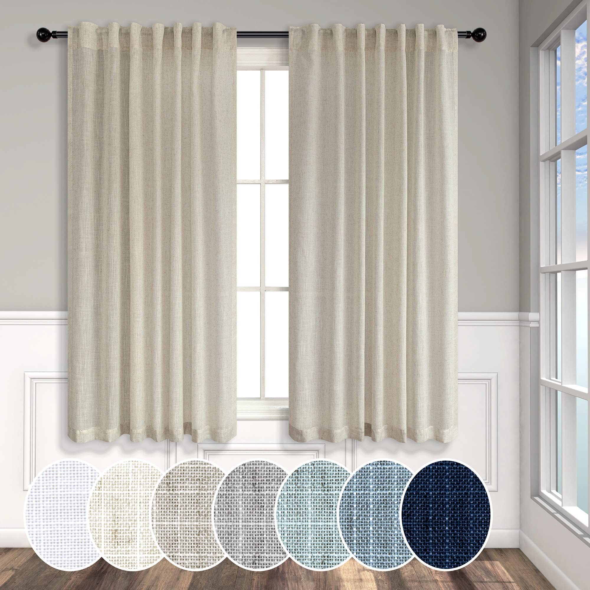 Beige Curtains 54 Inch Length for Childrens Room 2 Panel Pocket Back Tab Top Short Neutral Semi S... | Amazon (US)