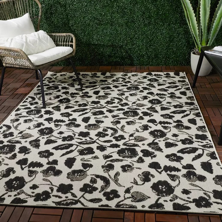 Floral  Outdoor Rug Black - Opalhouse™ | Target