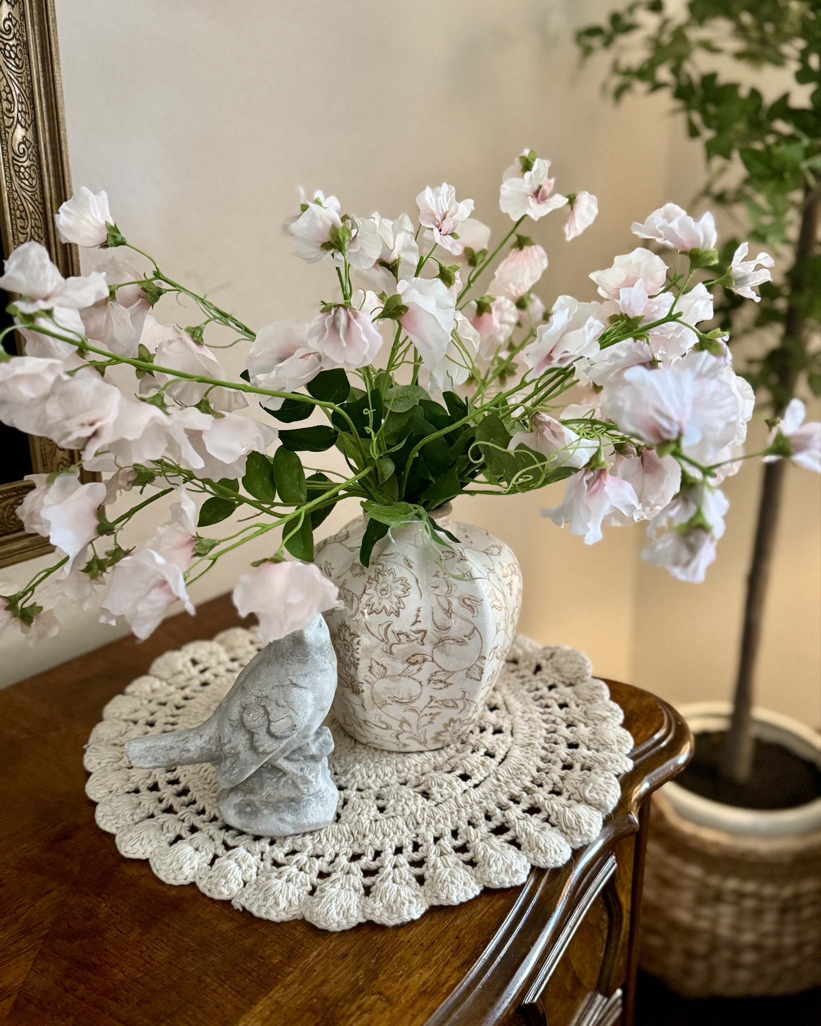 Light pink Sweet Peas and vintage style modern cottage vase on crochet placematts

Modern English style, faux florals, pink faux florals, valentine decor, spring flowers, vintage vase, cottage vase 

#LTKFindsUnder50 #LTKSeasonal #LTKHome