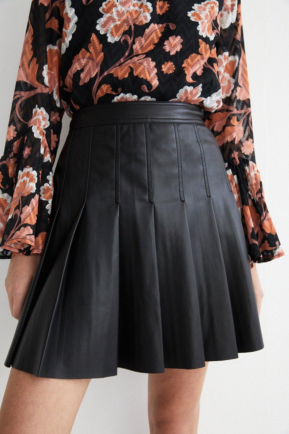 Faux Leather Mini Knife Pleat Skirt | Warehouse UK & IE