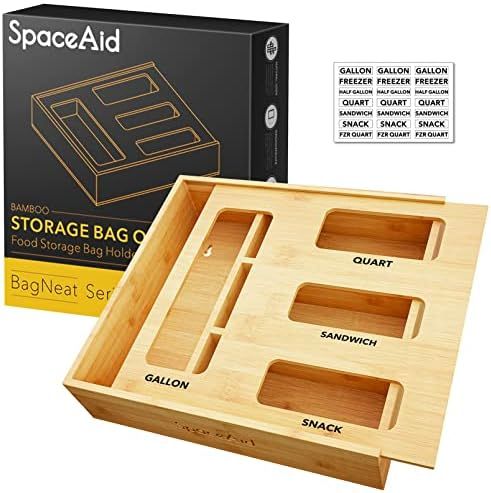 SpaceAid Bag Storage Organizer for Kitchen Drawer, Bamboo Organizer, Compatible with Ziplock Gall... | Amazon (US)