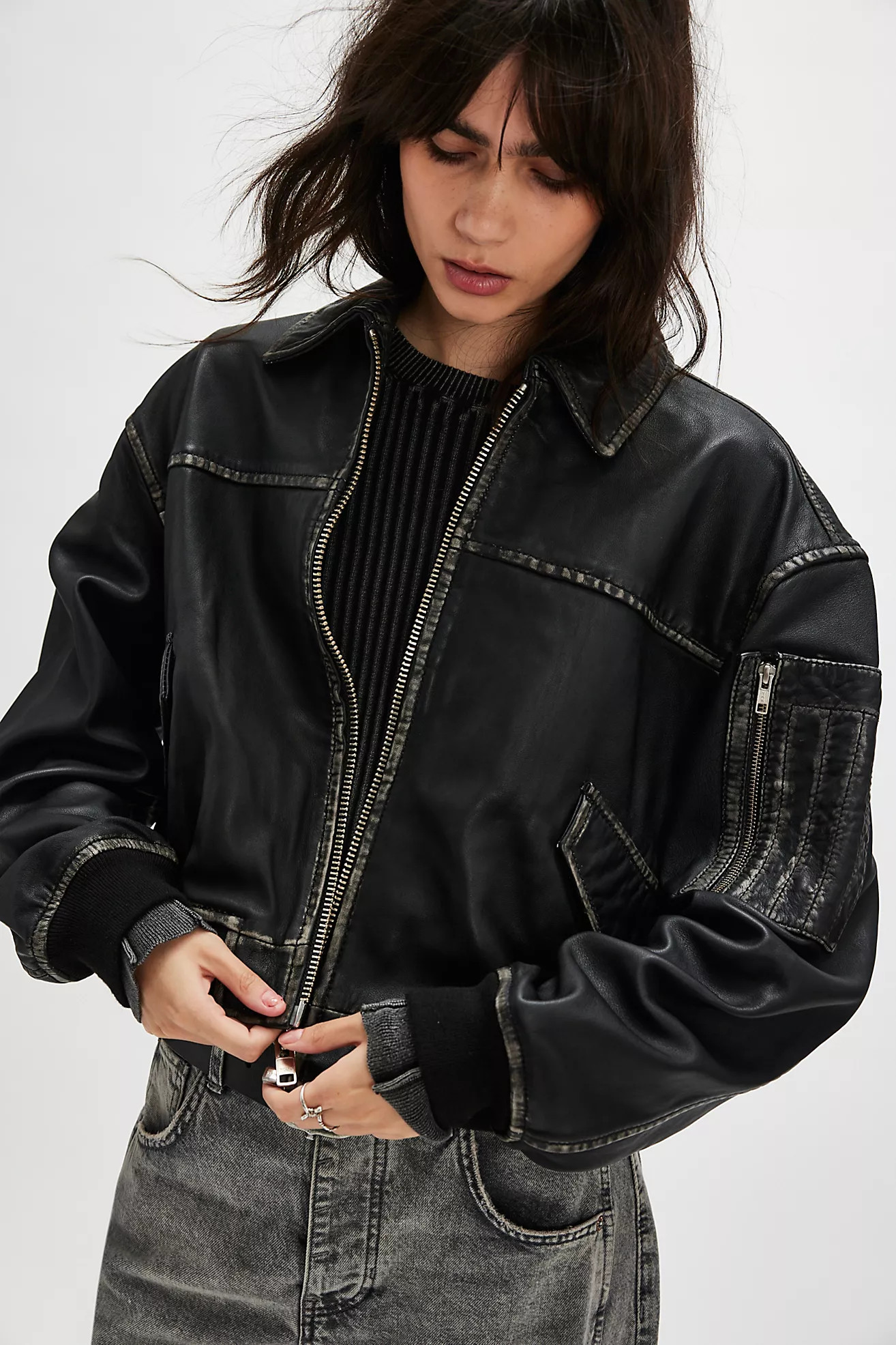 Oval Square Osrocker Leather Bomber Jacket | Free People (Global - UK&FR Excluded)