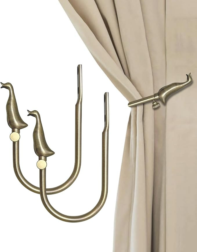 Antique Brass Curtain Holdbacks 2 Pack, Metal Duck Design Tiebacks Wall Mounted - Decorative Hold... | Amazon (US)