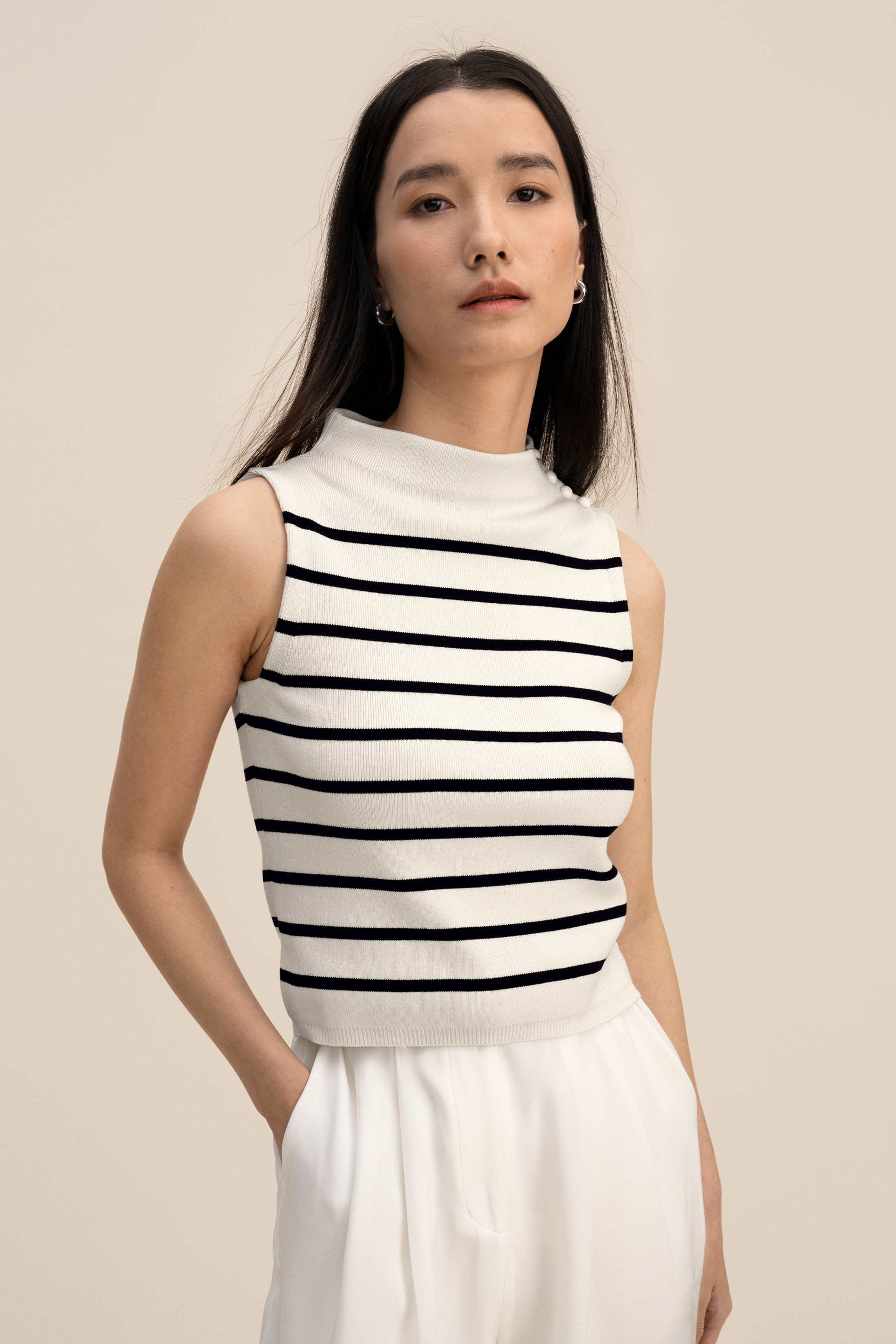 Cropped Spun Silk Strip Sweater | LilySilk