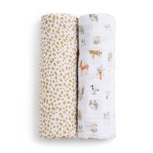 aden + anais Essentials Cotton Muslin Swaddle, Breathable Baby Blanket, Ideal for Boys, Girls, Newborns, Babies & Infants, Receiving Blanket, Soft and Lightweight Wrap, 2 Pack, Giraffe Safari | Amazon (US)