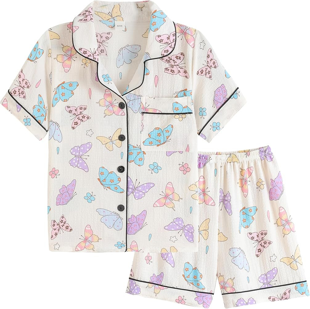Vopmocld Big Girls Button Down Sleepwear Short Sleeve With Shorts 2PCS Pajama Sets Casual Lapel L... | Amazon (US)