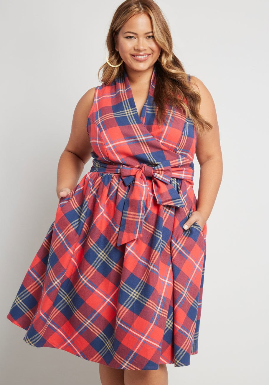 Front Perch Swing Fit and Flare Dress in Red Plaid | Modcloth