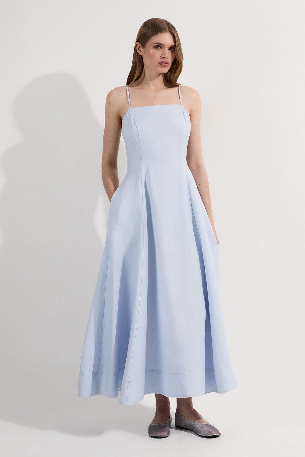 Linen Woven Maxi Prom Dress | Karen Millen UK + IE + DE + NL