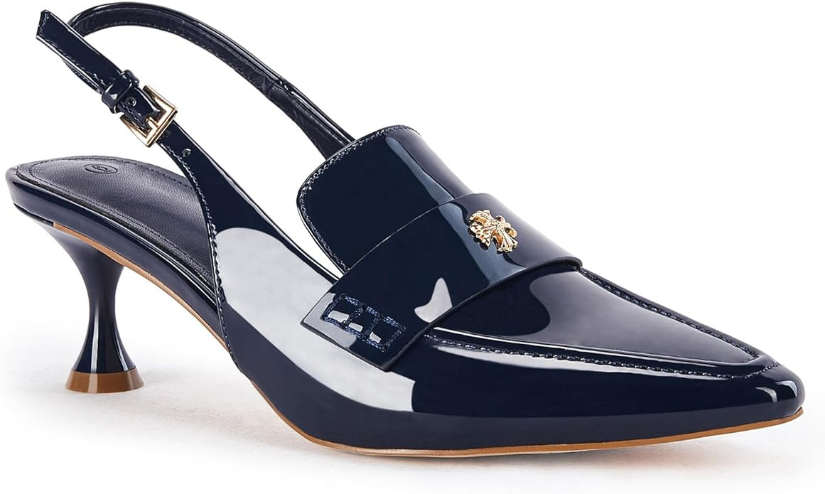 Coutgo Women's Pointed Toe Sandals Slingback Kitten Heel Pumps Slip On Ankle Buckle Dress Shoes | Amazon (US)