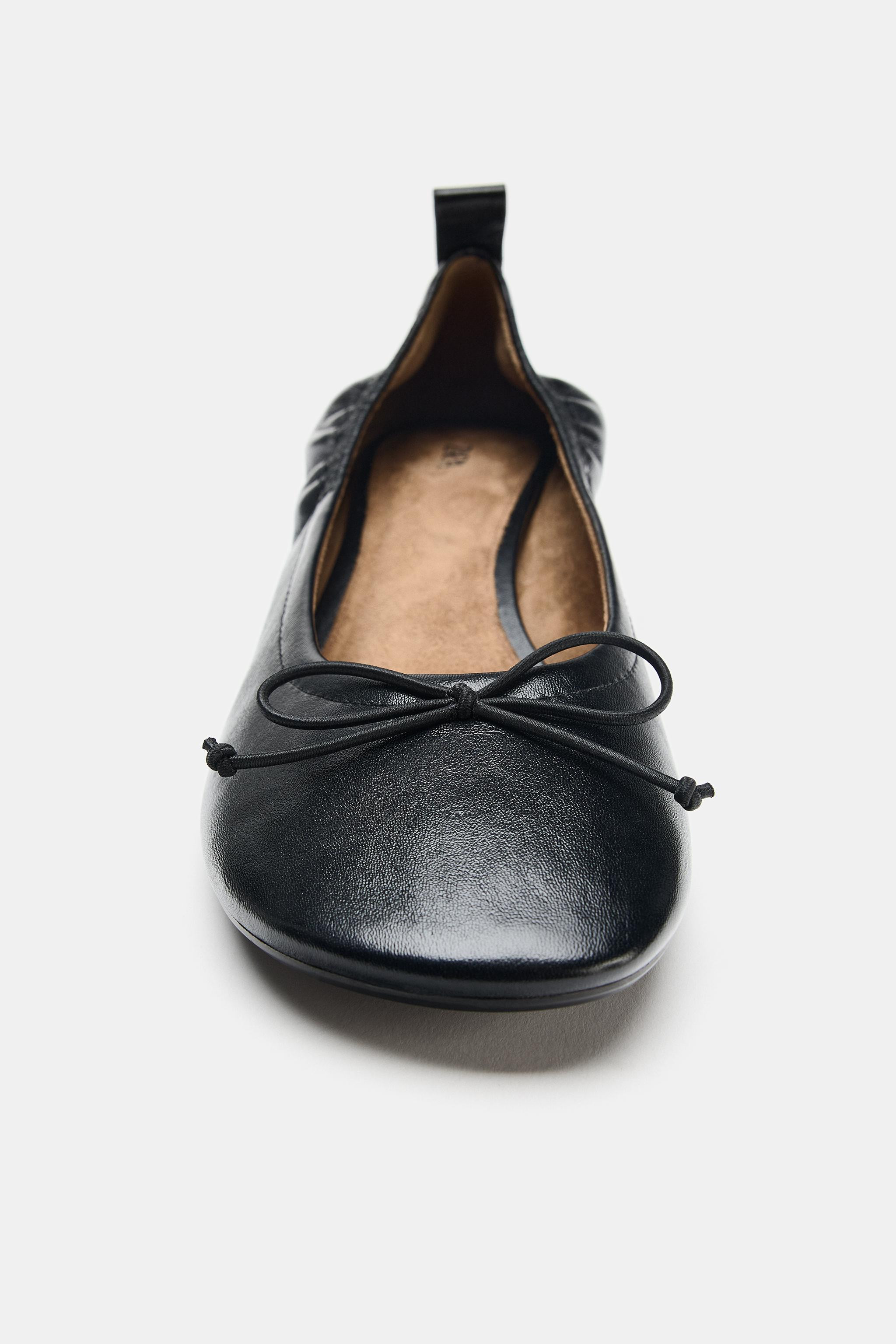 LEATHER HEELED BALLET FLATS WITH BOW | Zara UK