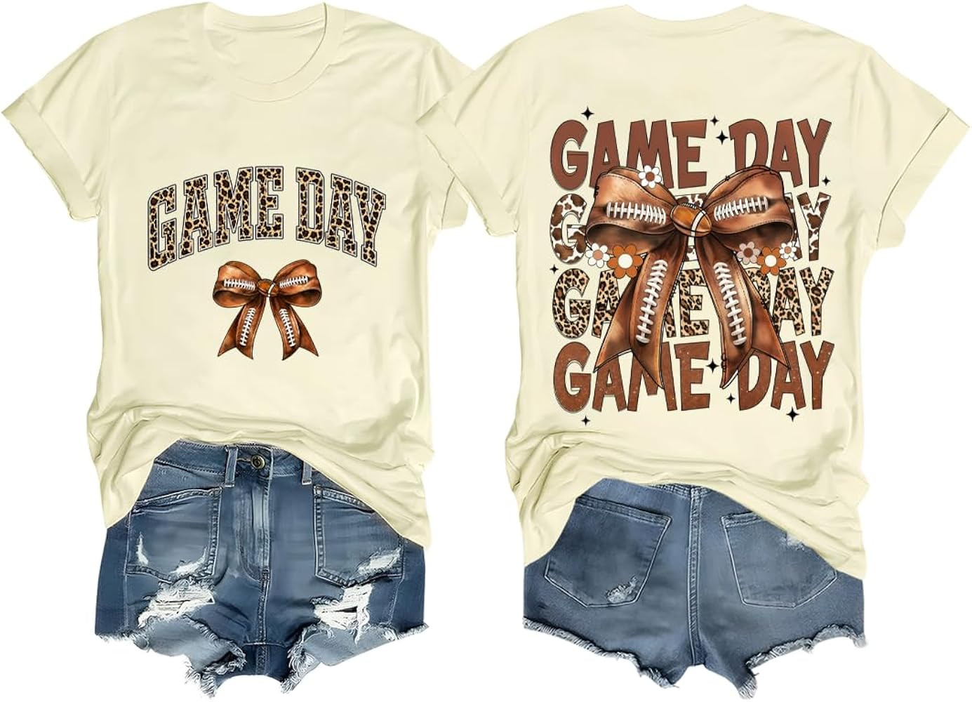 Game Day Football Bow Shirt Women Football Season Leopard Fall Tee | Amazon (US)