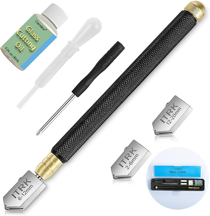 Glass Cutter 2mm-20mm, Upgrade Glass Cutting Tool with Glass Cutting Oil, Pencil Style Oil Feed C... | Amazon (US)