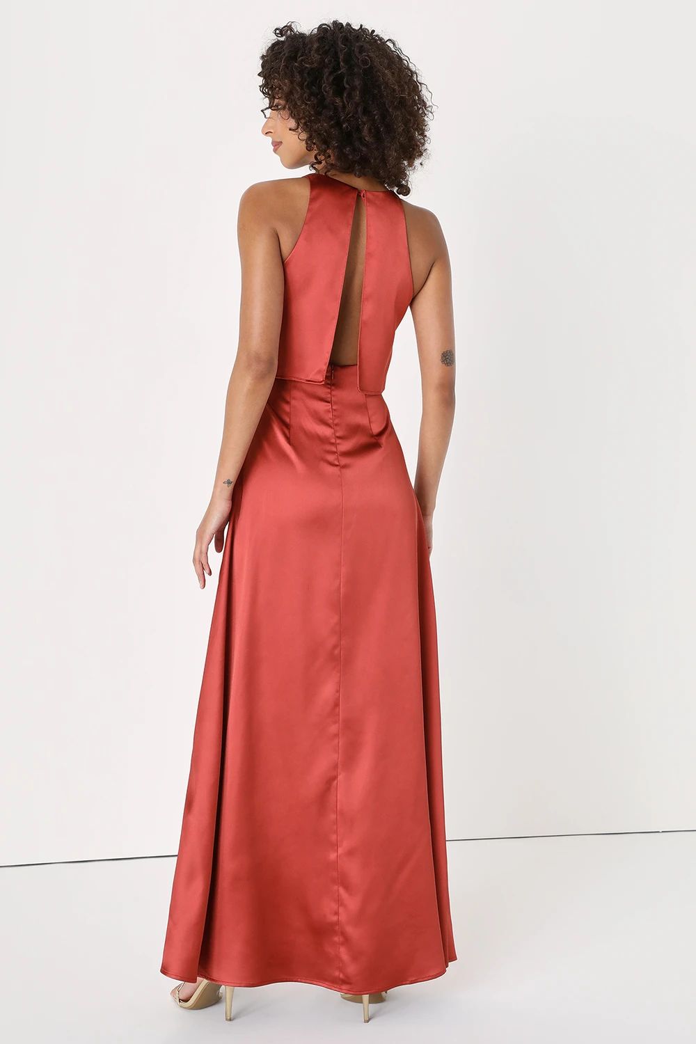 Lovely Wonder Rust Red Satin Sleeveless Maxi Dress | Lulus (US)