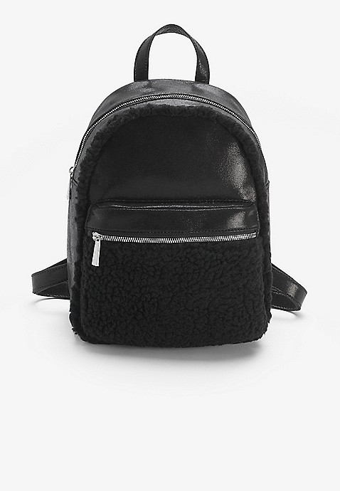 Girls Black Sherpa Trim Backpack | Maurices