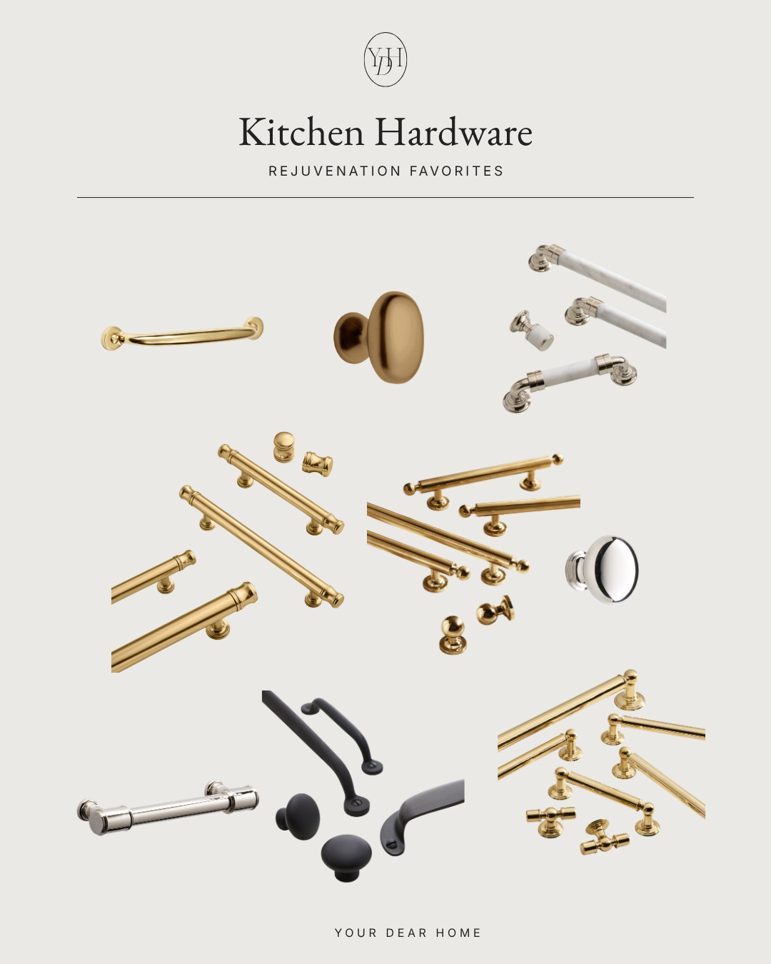Mixing knobs and pulls is one of those small details that makes a kitchen feel much more custom and high-end. Sharing some beautiful hardware options that instantly elevate cabinetry without a full renovation. 

 #LTKHome