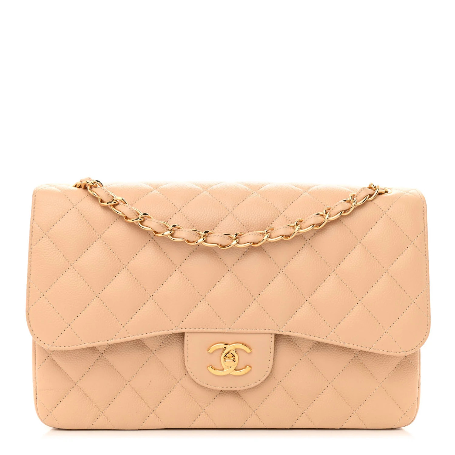 CHANEL Caviar Quilted Jumbo Double Flap Beige | FASHIONPHILE (US)