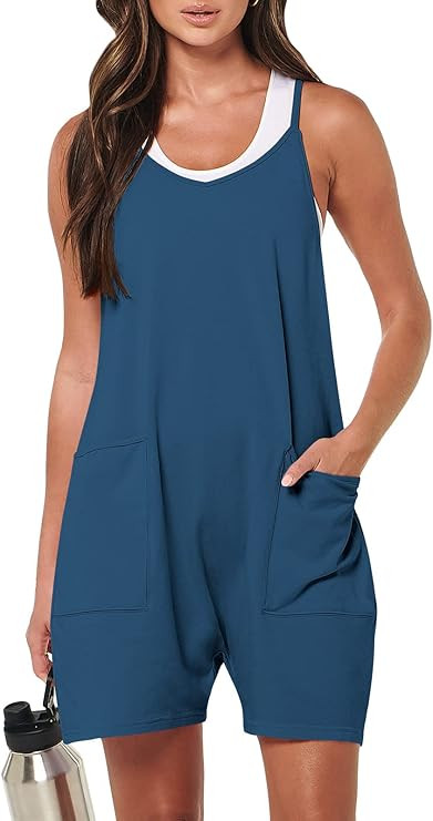 ANRABESS Womens Summer Casual Sleeveless Romper Loose Spaghetti Strap Overalls Shorts Jumpsuit wi... | Amazon (US)