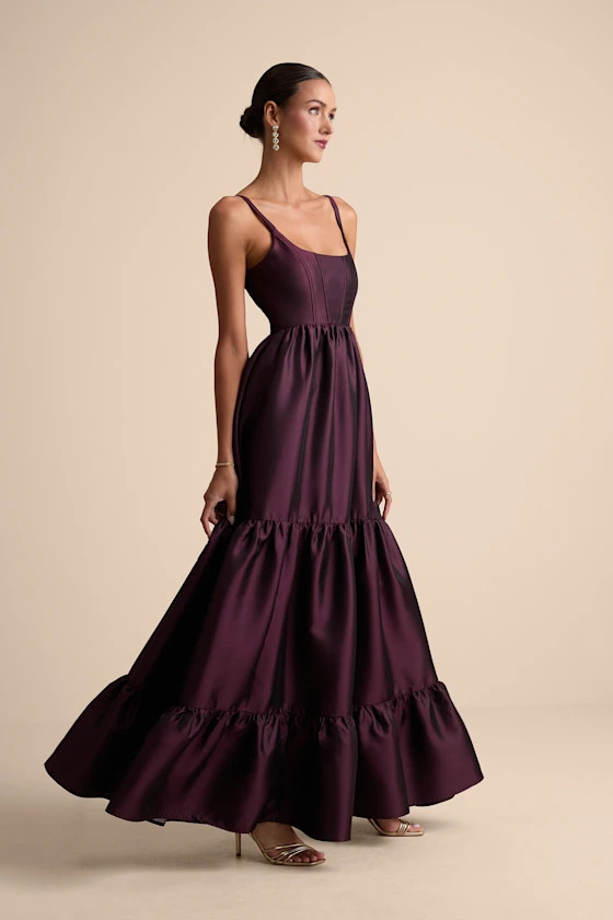 Avalie Plum Purple Tiered Bustier Maxi Dress | Lulus