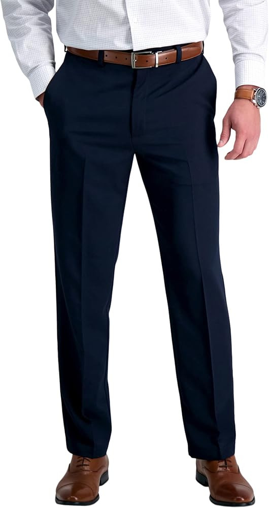Haggar Men's Cool 18 Stria Hidden Expandable Waistband Plain Front Pant | Amazon (US)