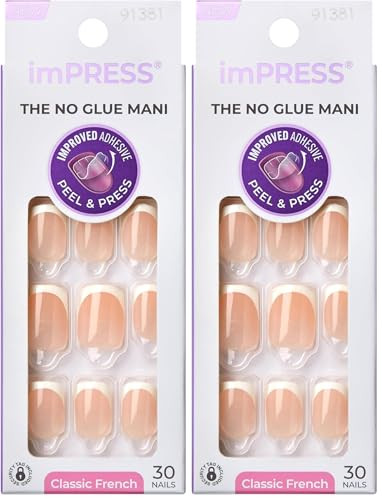 KISS imPRESS No Glue Mani Press On Nails,French,'Model',White,Short Size,Squoval Shape,Includes 30 Nails,Prep Pad,Instructions Sheet,1 Manicure Stick,1 Mini File,(Pack of 2) | Amazon (US)