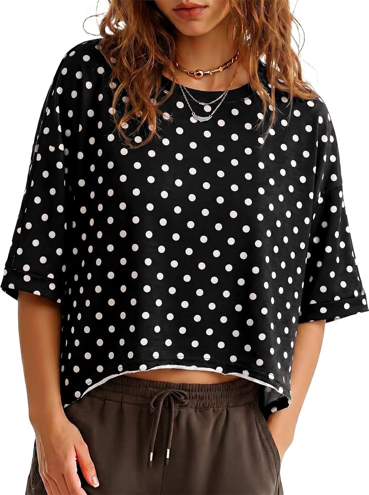 Tankaneo Womens Oversized T-Shirts Cropped Summer Casual Short Sleeve Loose Fit Tee Tops | Amazon (US)