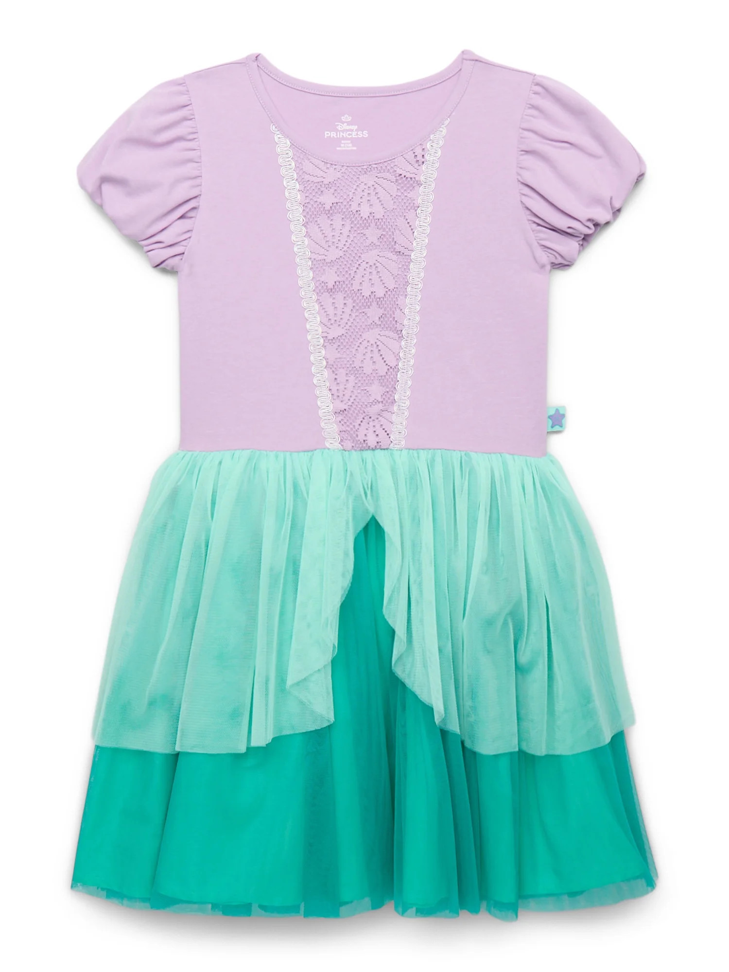 Disney Princesses Girls Little Mermaid Cosplay Dress with Puff Sleeves, Sizes 4-12 | Walmart (US)