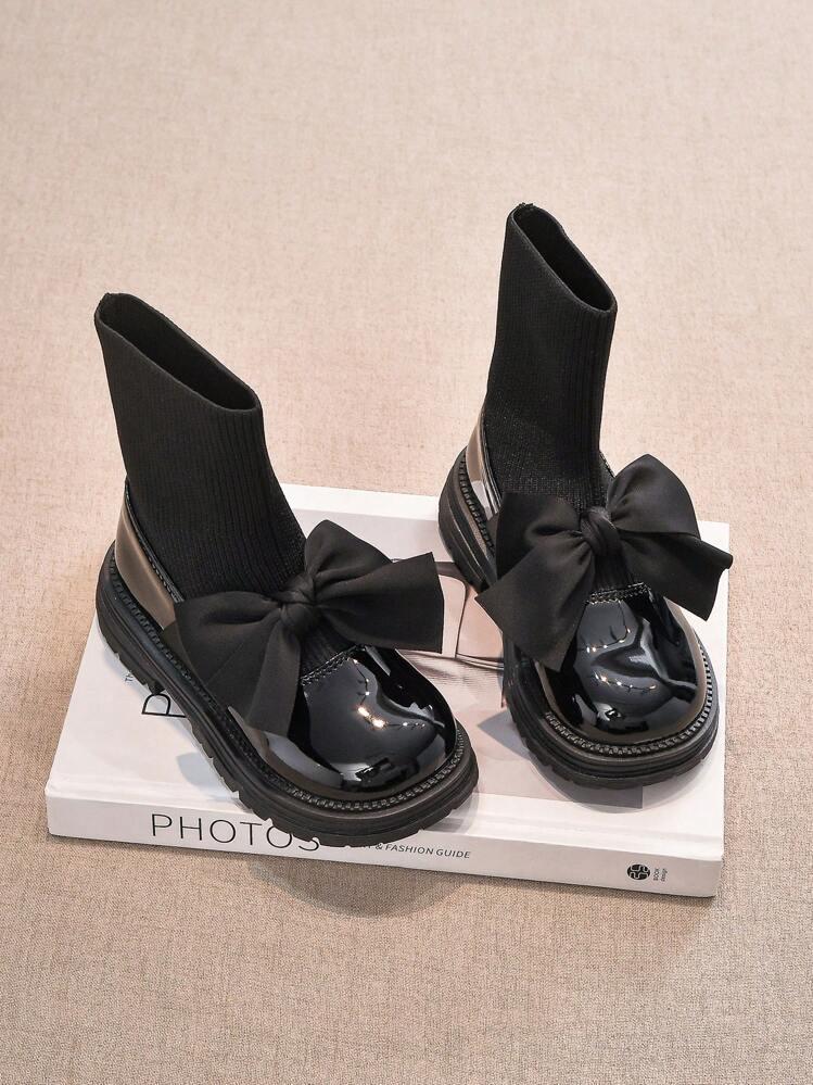 1 Pair Black Comfortable Soft Children Boots, Fashion Girls Shoes, Patent Leather School Style Shoes, Suitable For Autumn & Winter | SHEIN