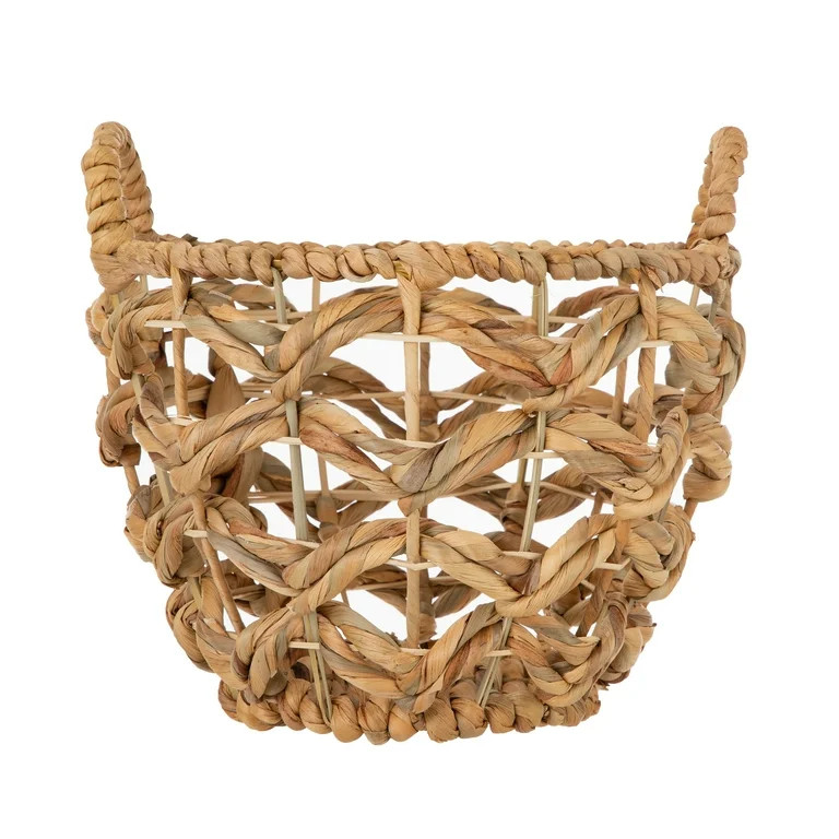 Mainstays Round Natural Water Hyacinth Decorative Storage Basket With Handles | Walmart (US)