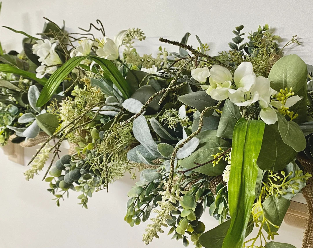 Greenery Garland: Burlap Base, Lambs Ear, Eucalyptus & White Flowers | Etsy (US)