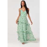 ASTR the Label | Ayanna Floral Pleated Tiered Maxi Dress in Green floral | Size XS | ASTR The Label (US)