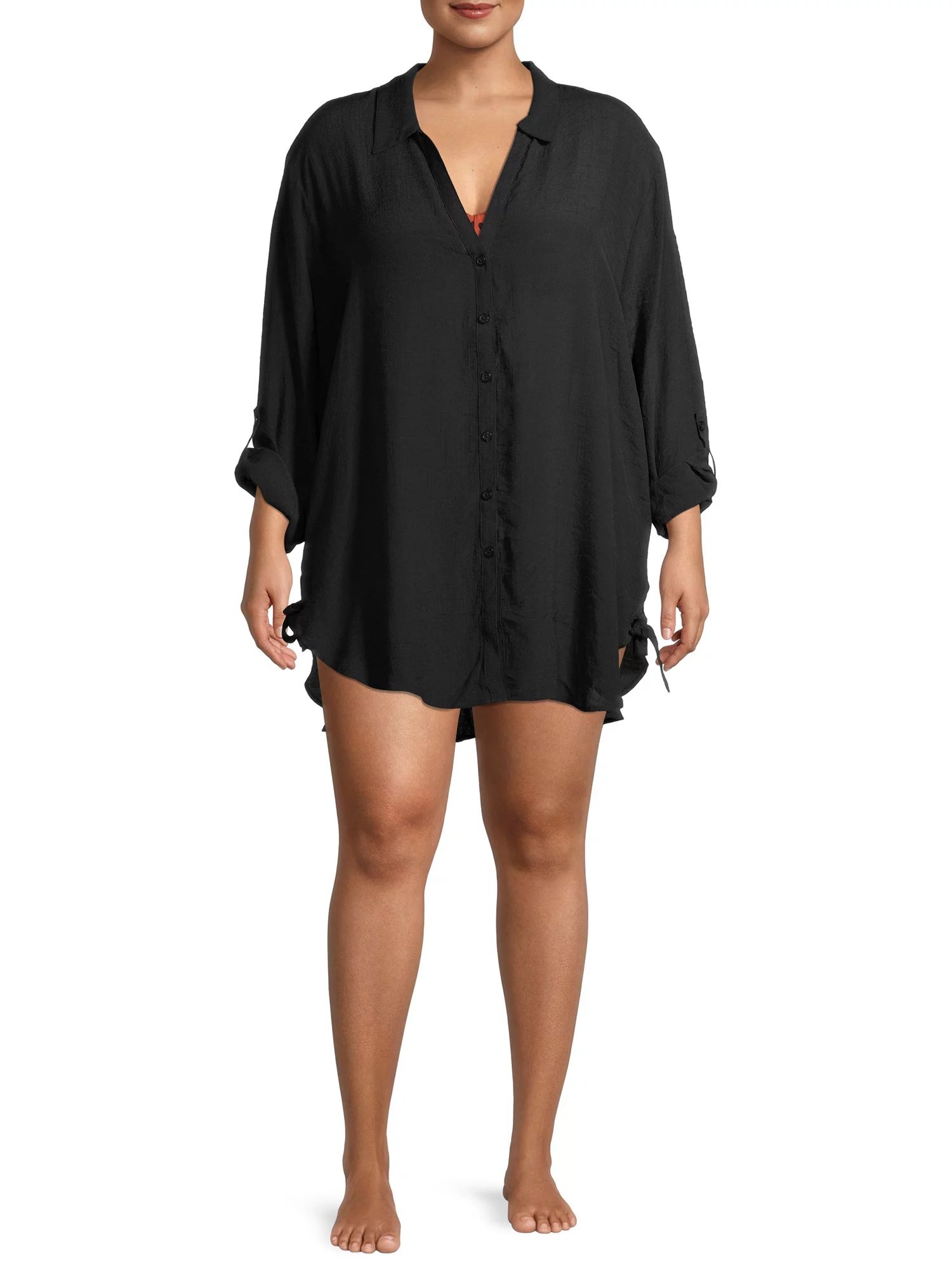 Time and Tru Women's and Women's Plus Size Button Front Cover-Up Shirt - Walmart.com | Walmart (US)