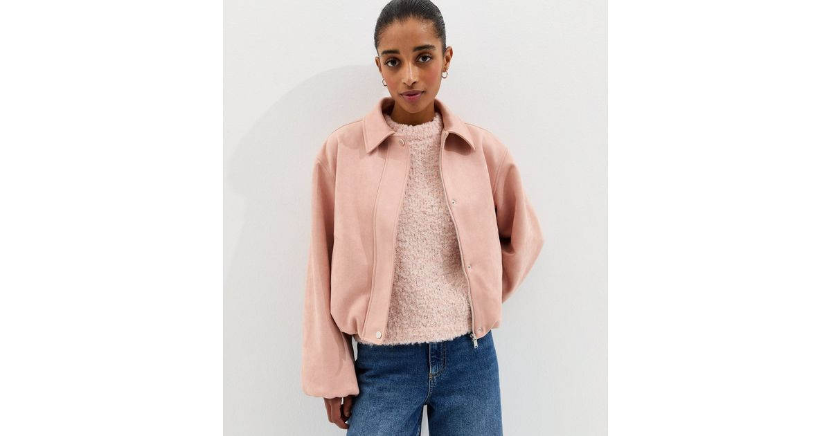 Light Pink Faux Suede Bubble Hem Jacket | New Look | New Look (UK)