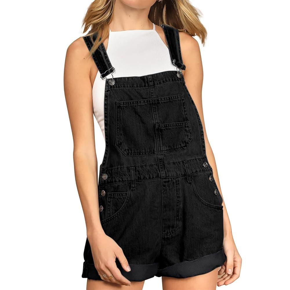 Women's Casual Denim Bib Overall Shorts Adjustable Straps Cuffed Hem Shortall Rompers | Amazon (US)