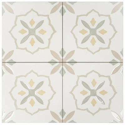 Palmera 9x9 Off-White Yellow Porcelain Floral Square Wall and Floor Tile (6.96 sq ft/case) - 13 Pack | Wayfair North America
