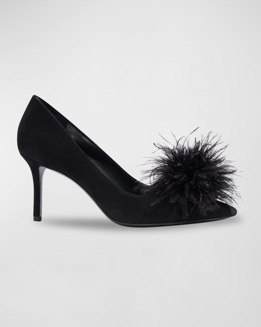 kate spade new york marabou suede feather pom pumps | Neiman Marcus