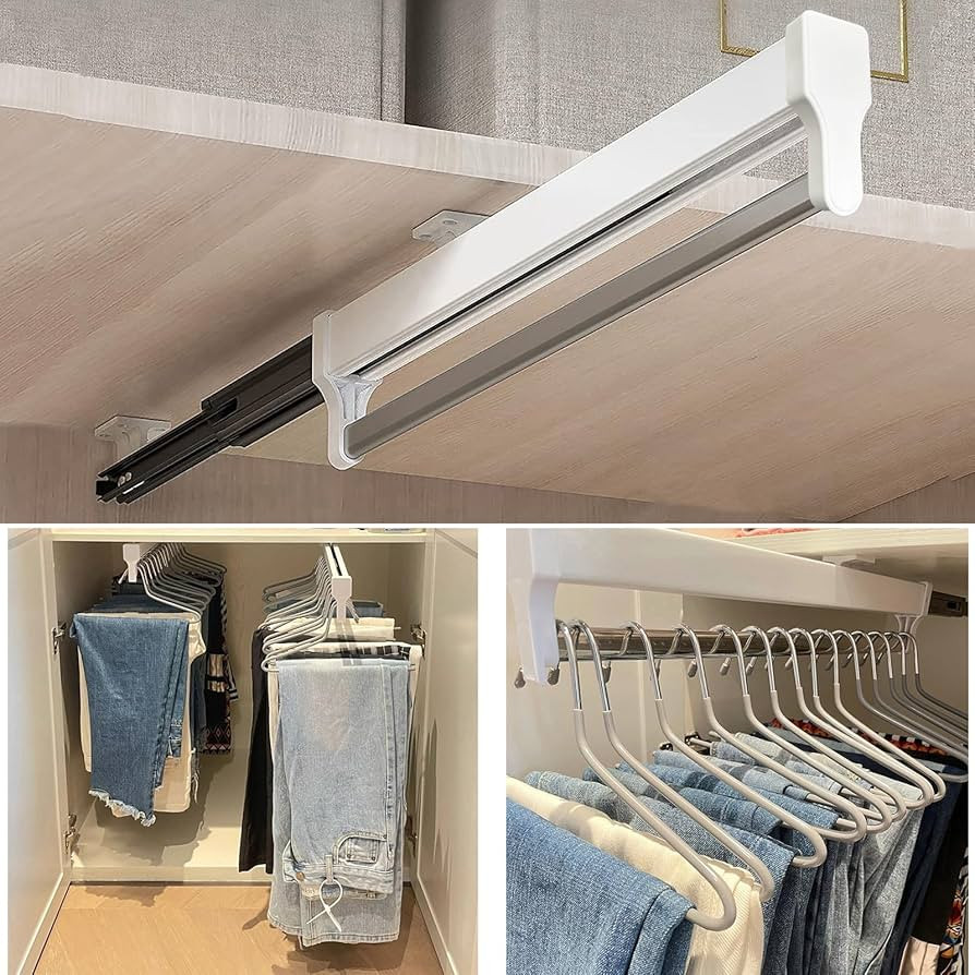 Pull Out Closet Valet Rod, Adjustable Sliding Heavy Duty Steel Top Mounted Clothes Storage Hanger... | Amazon (US)
