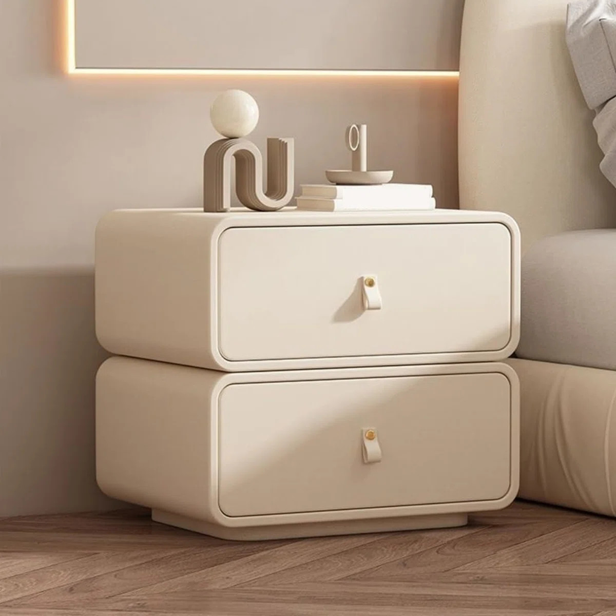 Bosada 19.68-inch Italian light luxury solid wood bedside table, all wrapped in microfiber leathe... | Wayfair North America