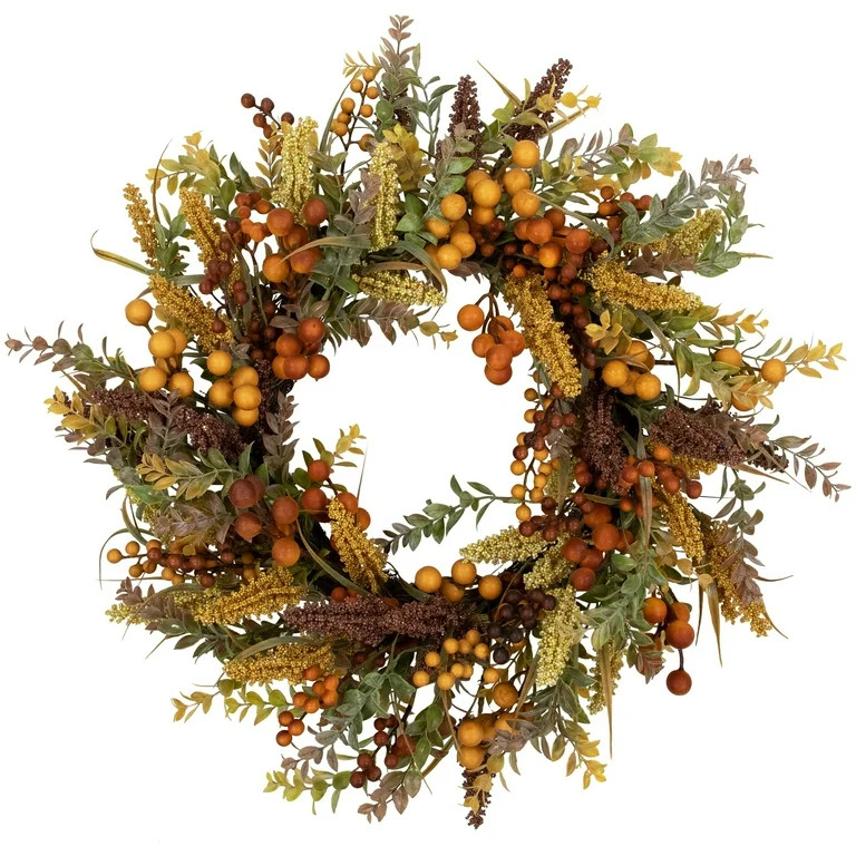 Northlight Real Touch™️ Mixed Foliage and Berries Artificial Fall Harvest Wreath - 24" - Unli... | Walmart (US)