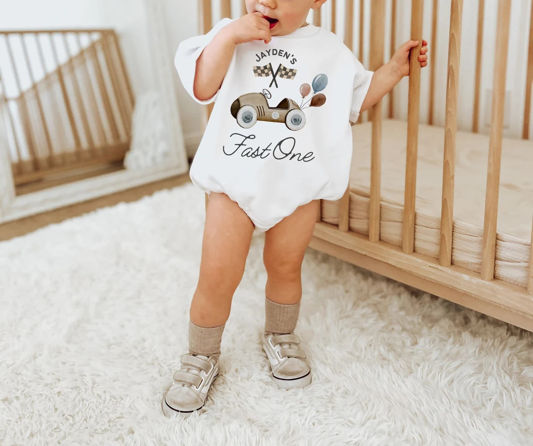First Birthday Outfit, Fast One, Sweatshirt Romper, Race Car Birthday, Gender Neutral, Race Car B... | Etsy (US)
