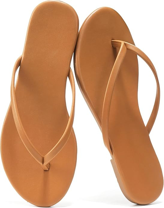Flip Flops Sandals for Women, Summer Fashion Leather Slippers, Lightweight Comfortable Beach Sand... | Amazon (US)