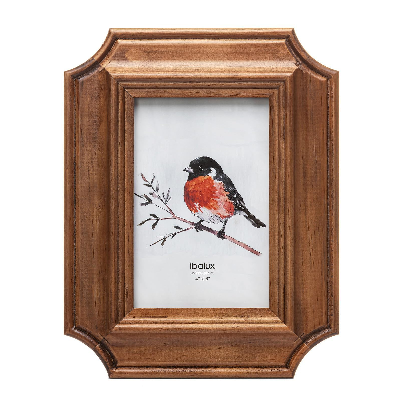 4x6 Octagonal Picture Frame, Walnut-Colored Pine Wood with Real Glass, Vertical and Horizontal fo... | Amazon (US)