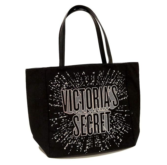 Victoria Secret Black Canvas Tote New W Tags W Pink & Silver Stars Attached | Amazon (US)