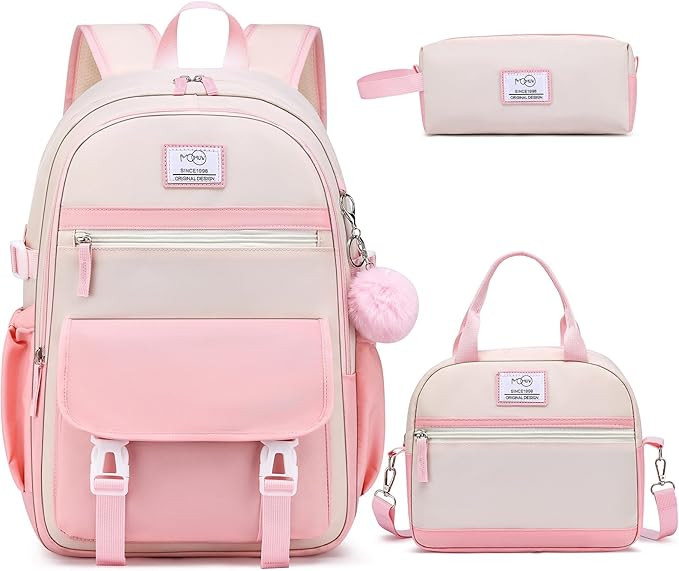 School Backpack Set for Girls,3pcs Bookbag with Lunch Box Pencil Case Kids School Bag Set | Amazon (US)
