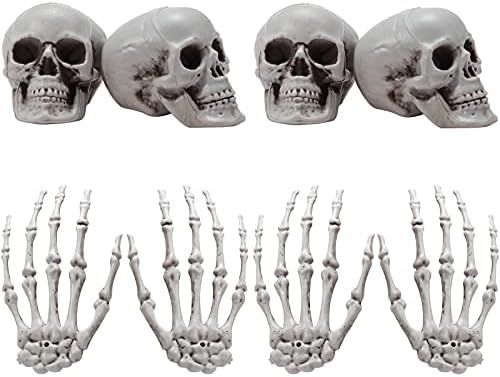 8 Pieces Halloween Decoration Set Includes 4 Halloween Mini Skulls Realistic Looking Skulls and 4 Sk | Amazon (US)