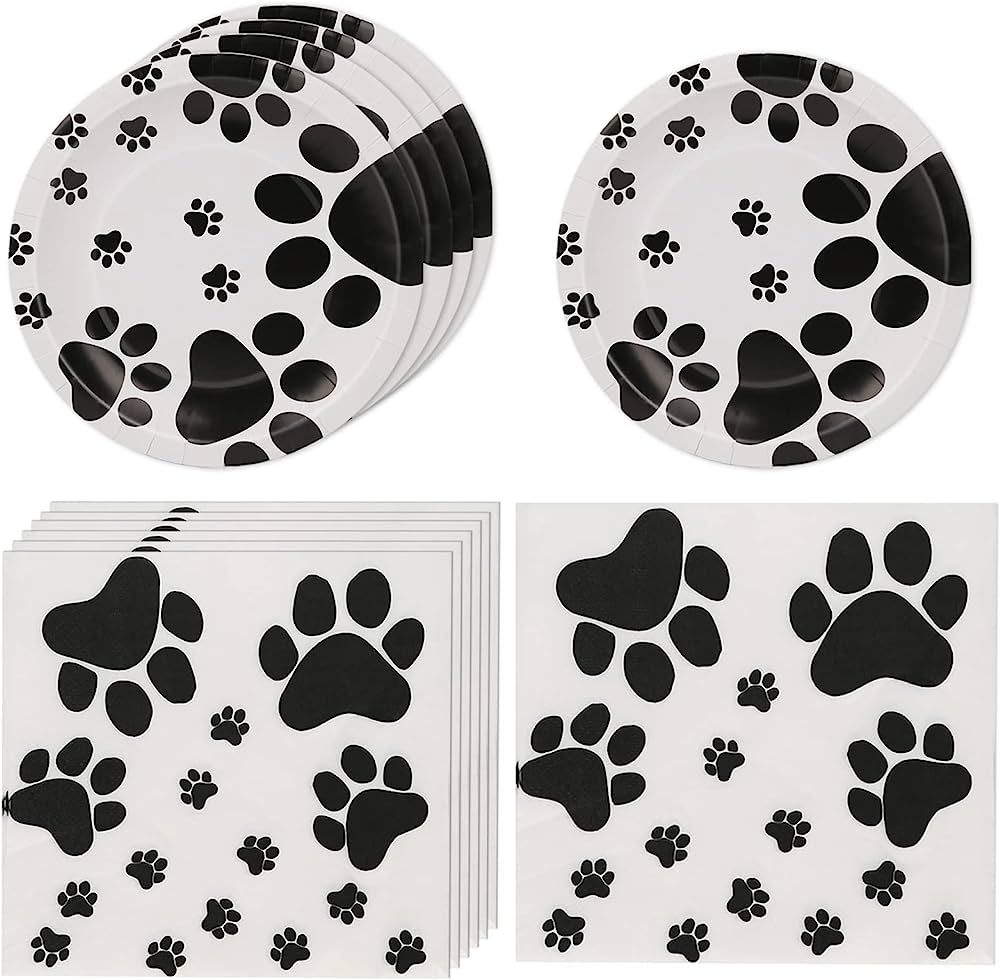 KHAIVI Dog Paw Print Party Supplies,20 Plates and 20 Napkins, Dog Themed Birthday Party for Kid B... | Amazon (US)