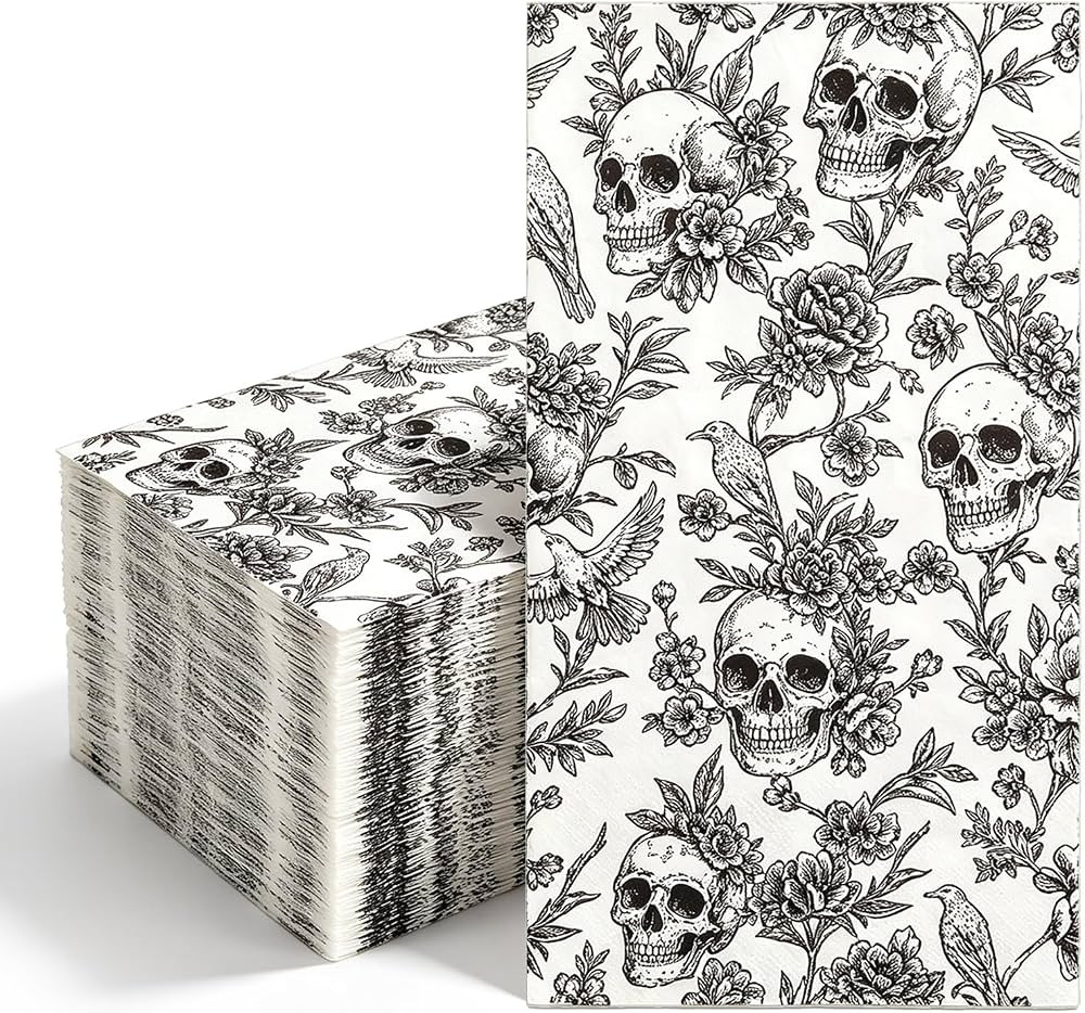 AnyDesign Halloween Skull Guest Napkins Floral Flower Gothic Paper Napkins Black White Disposable... | Amazon (US)