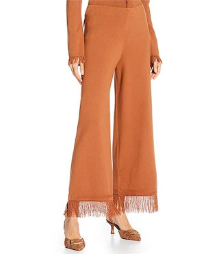 x Sydney Silverman The Bailey Fine Gauge Knit Wide Leg Fringe Hem Coordinating Pants | Dillard's